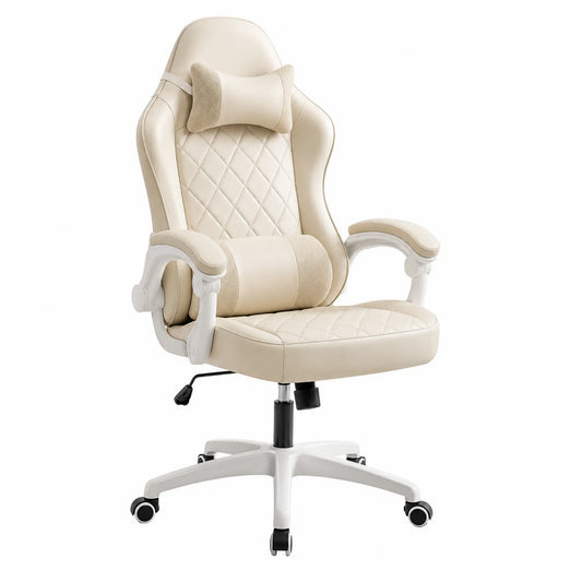 Fotel biurowy skórzany ergonomiczny kremowy z regulacją wysokości
