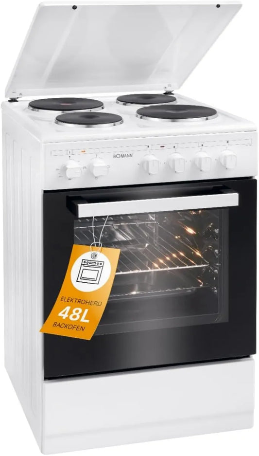 Bomann kuchenka z piekarnikiem, Kuchnia z piekarnikiem, 50 cm, 48 l, klasa energetyczna E, biały, 4 pola grzewcze z regulatorami, zapłon ręczny, piekarnik elektryczny