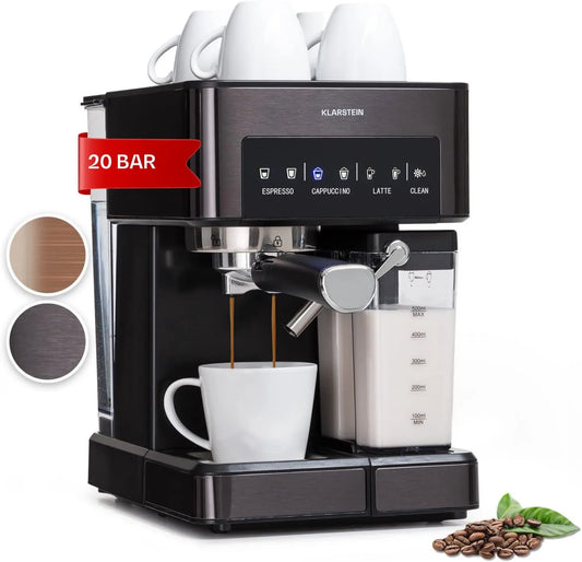 KLARSTEIN, Elektryczny ekspres do kawy, 1350 W, Stal nierdzewna, Kawa i ekspres do kawy 20 Bar, Qualite Barista