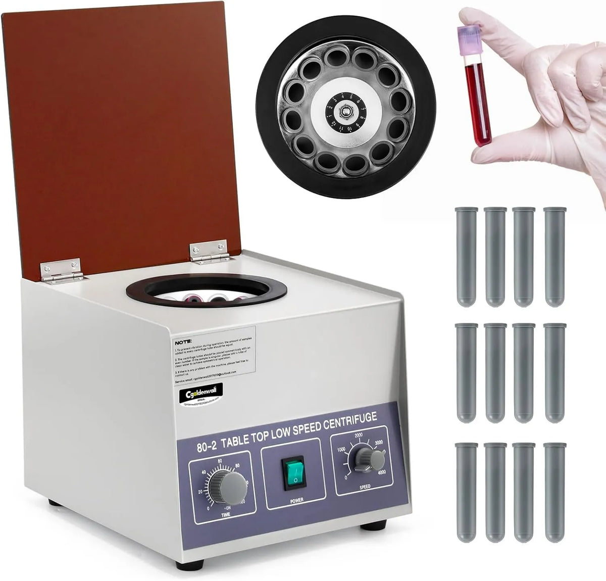 CGOLDENWALL sokowirówka, 4000 obr./min Odwirowanie Laboratorium Profesjonalne Medyczne Elektryczne 12x20 ml wyposażone w licznik 0 -120 Mins Prędkość regulowana 220 v