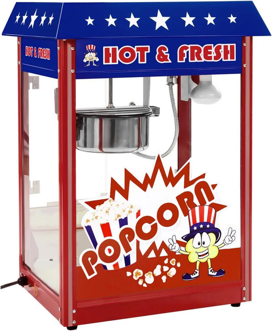 Royal Catering, Popcorn maszyna, wózek, 18 cm, 1.500 W, 5 kg, 16 l / h, profesjonalny, catering, czerwony