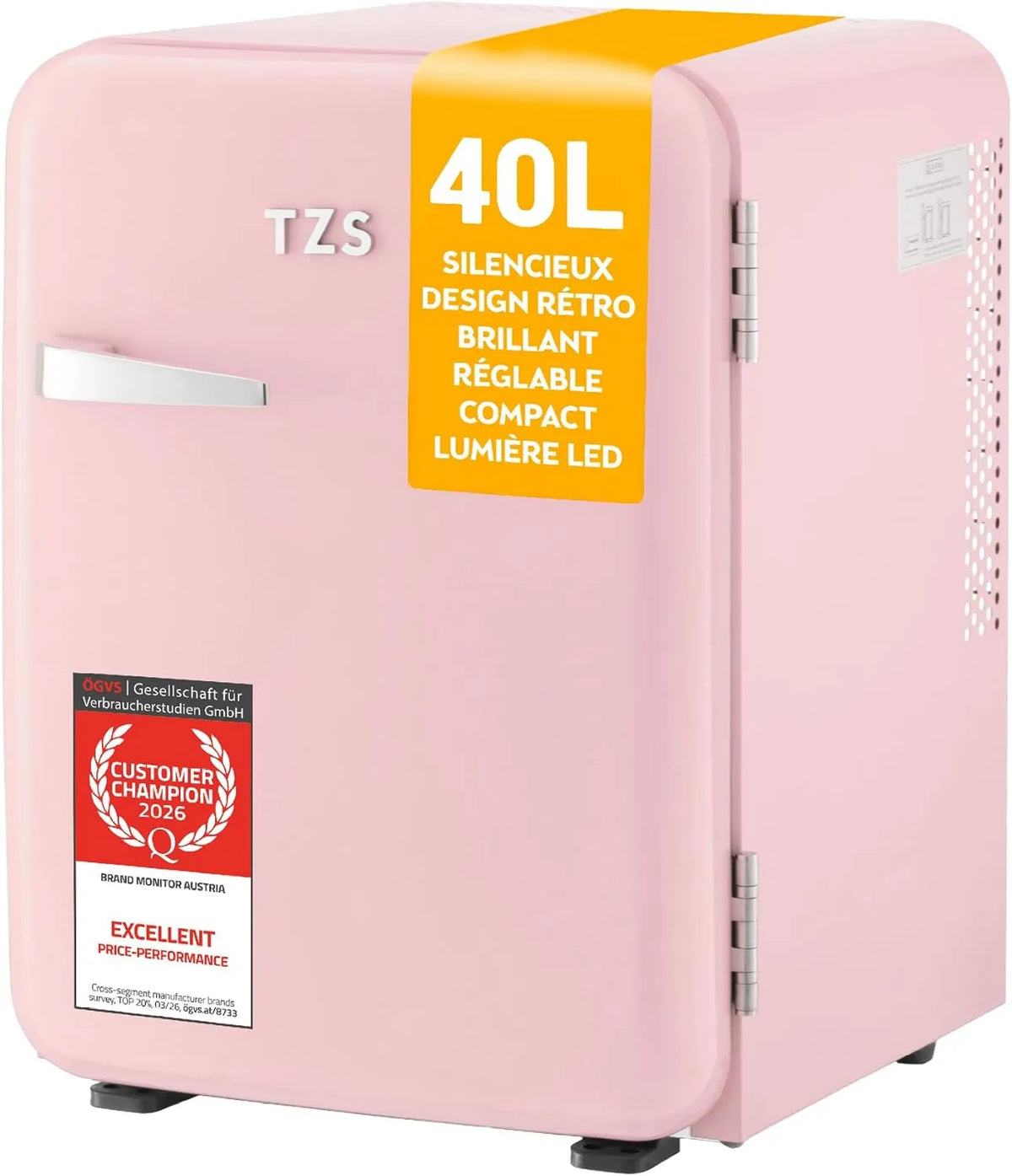 TZS First Austria minilodówka, Lodówka, 40 l, 22 dB, tłumik, Mini Lodówka Retro 40 l - Silencer 22 dB - Brak kompresora do pokoju i biura