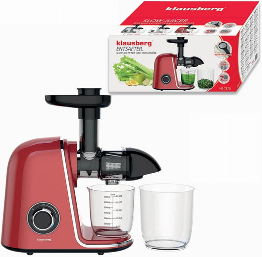 Klausberg sokowirówka, Wyciąg z soku, 150 W, duży zbiornik, USB, czerwony, 700 ml