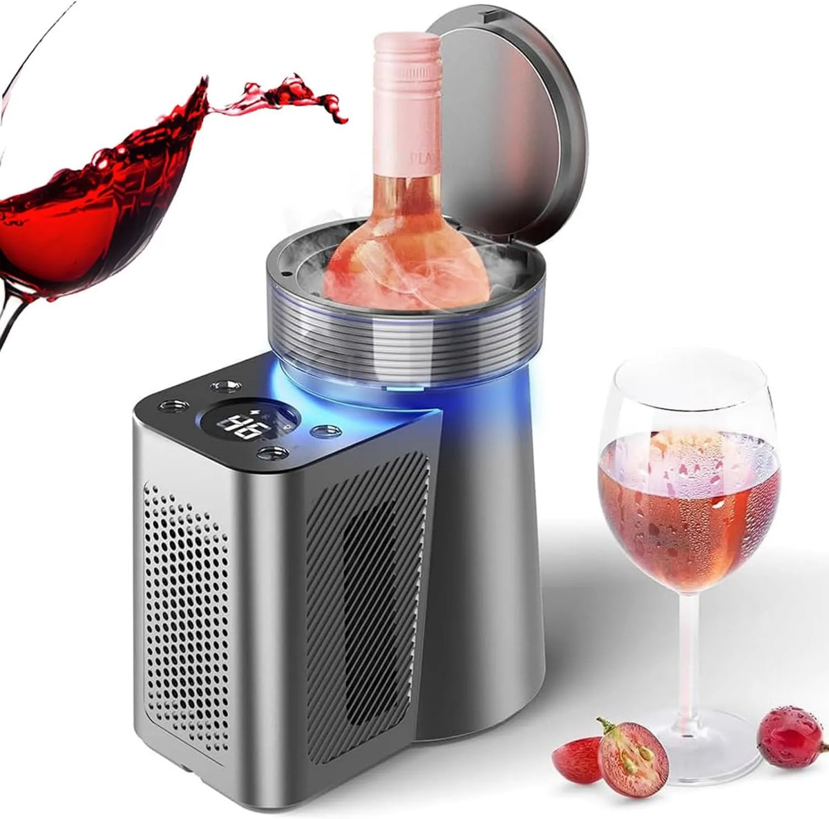 Chłodziarka do wina, 750 ml, Elektryczna chłodziarka do wina, przenośna chłodziarka do napojów ze stali nierdzewnej do wina, szampana i piwa