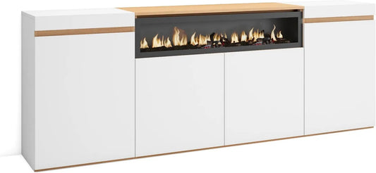 Skraut Home, Elektryczny kominek, Dom Skraut, do Buffet Living and Kitchen, 200x75x35 cm, 4 Drzwi, Szafa na składowanie, Wygoda