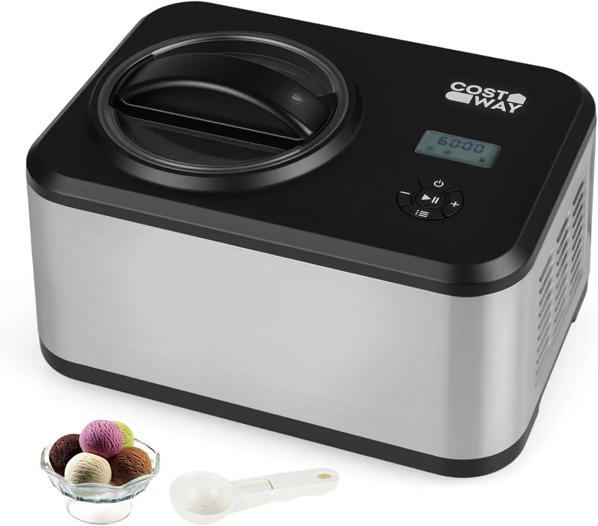 COSTWAY, kostkarka do lodu, lodu i sorbetu, 1, 5 l, 120 W, licznik czasu, LCD, profesjonalny, zdejmowalny, stal nierdzewna, 3 Mody