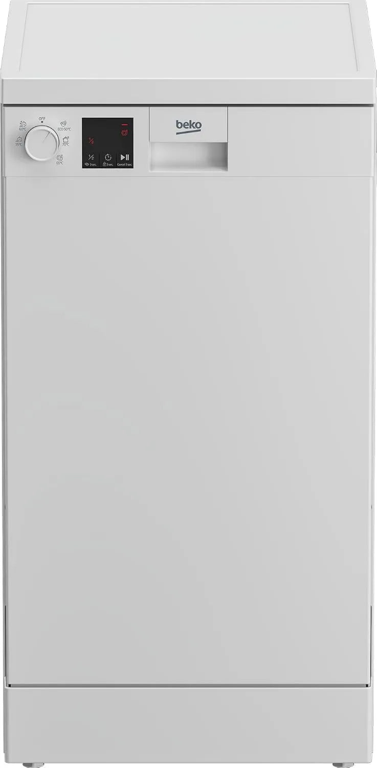 Beko zmywarka, DVS05024 W L45 cm do naczyń, 49 dB, szczupły format, stojąco-nierdzewna, biała, Puchar ze stali nierdzewnej, 10 sztućców