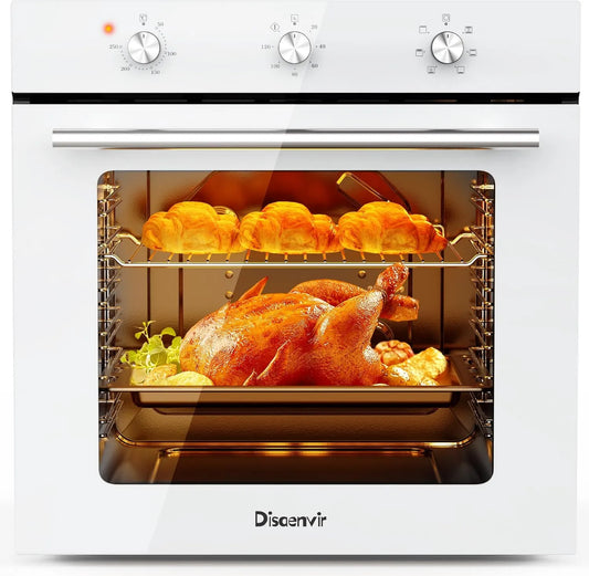 Disaenvir piekarnik do zabudowy, Piec elektryczny, 60 CM, 60 l, 2200 W, 6 programów, minutnik, grill, efekt 3D, biały, 3D termoobieg Gotowanie, 6 Funkcje, Pojemność
