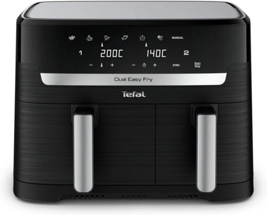 Tefal frytkownica beztłuszczowa, EY901810 suszarka na gorące powietrze, 8.3 l, 7 programów automatycznych, free point, czarny, 2 niezależne szuflady, 2 kg żywności