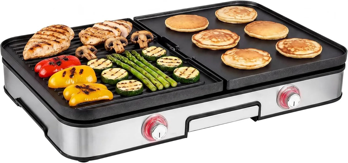 LIFEZEAL grill elektryczny, Grill, Plancha, 2000 W, kemping, 2 strefy temperaturowe, dla House